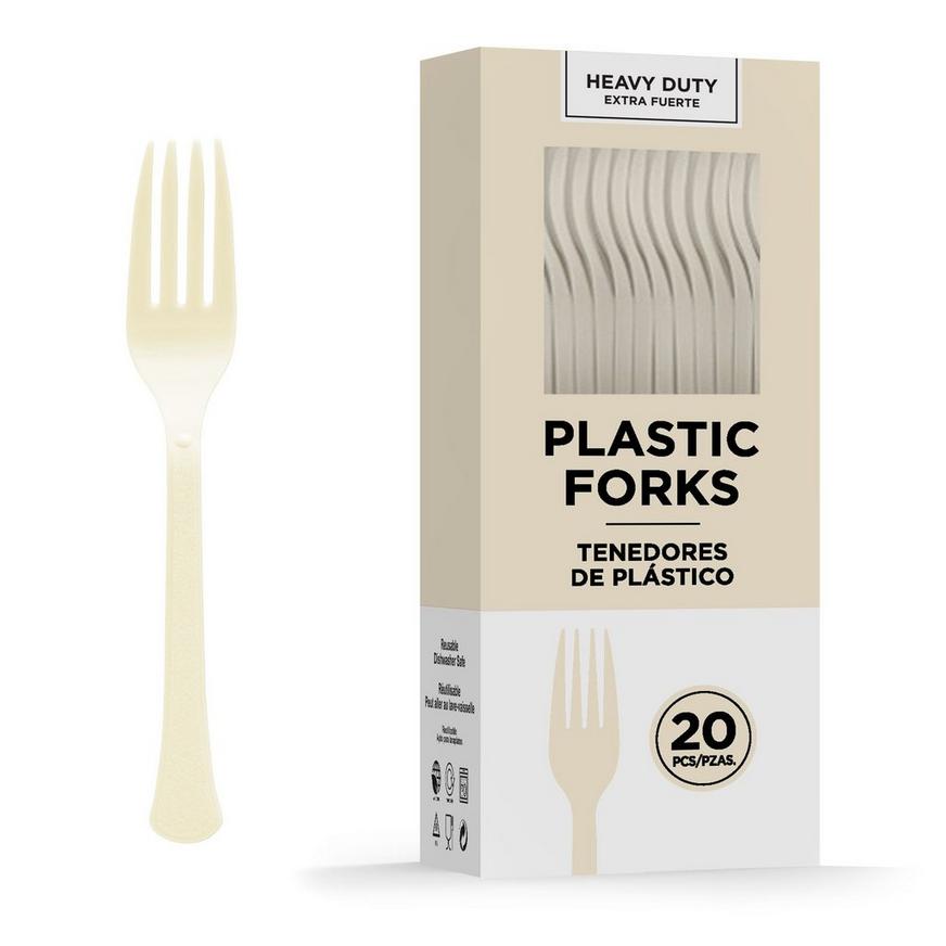 Vanilla Cream Heavy-Duty Plastic Forks, 20ct